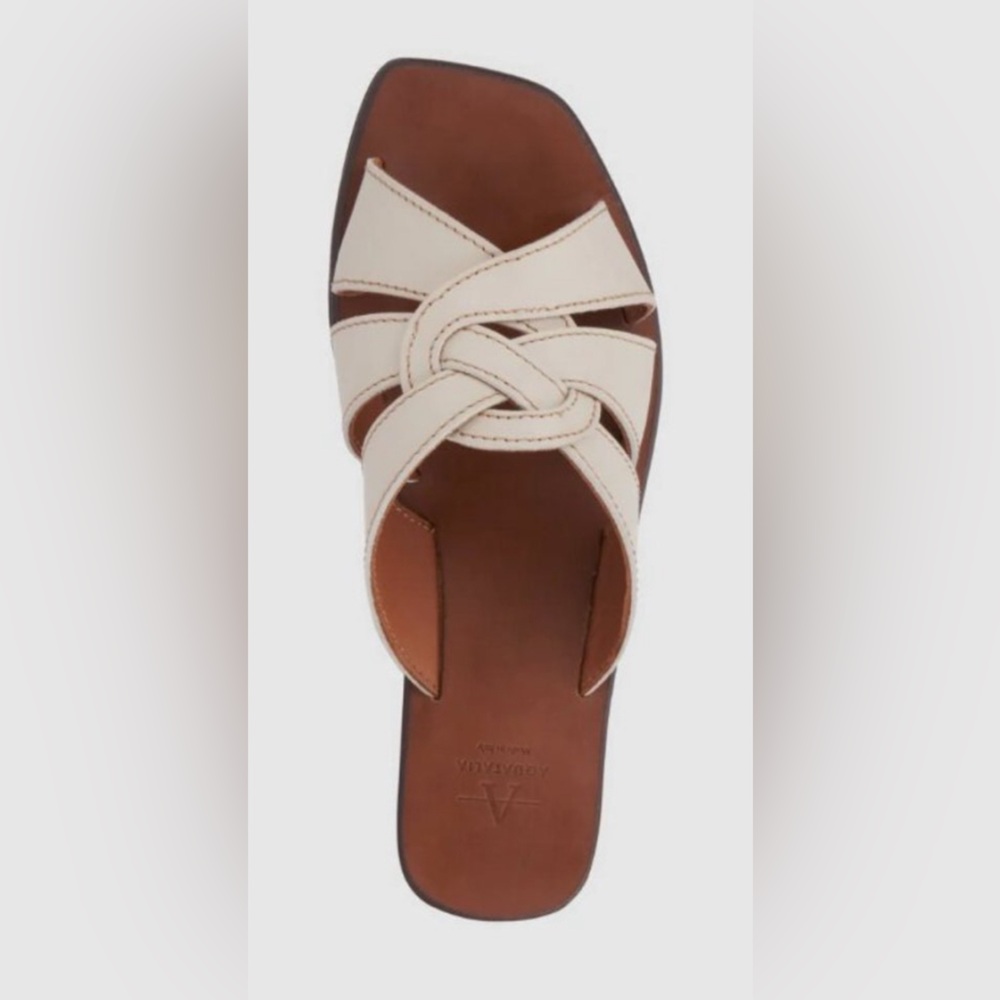 Aquatalia Belissa Lux Leather Knot Slide Sandals Soft Beige 10